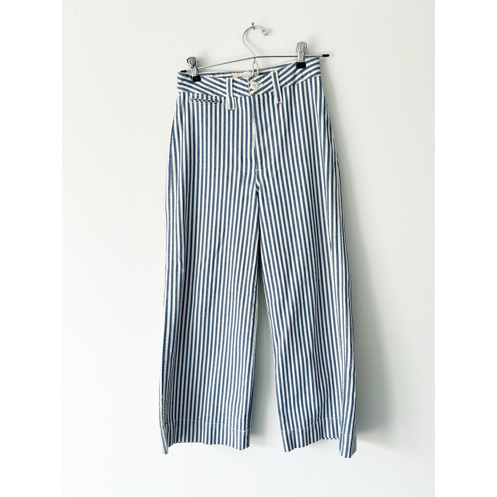 Madewell Blue and White Railroad Striped Cropped Wide Leg Jeans 23